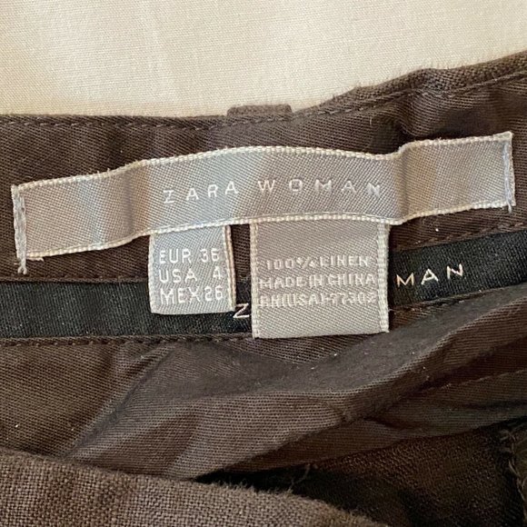 Zara Woman Pants Trousers Brown 100% Linen Flat Front Size 4 - Picture 7 of 7